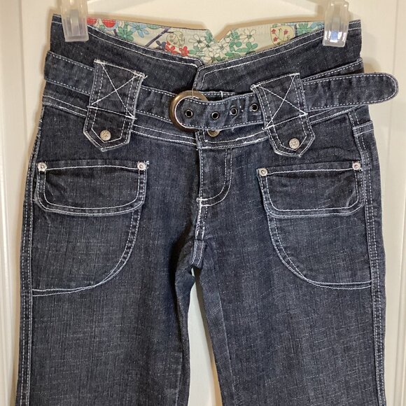 Boom Boom Women's Denim Jeans With Belt Pants Size 1 Bell Legs Hippie Y2K - Picture 2 of 12